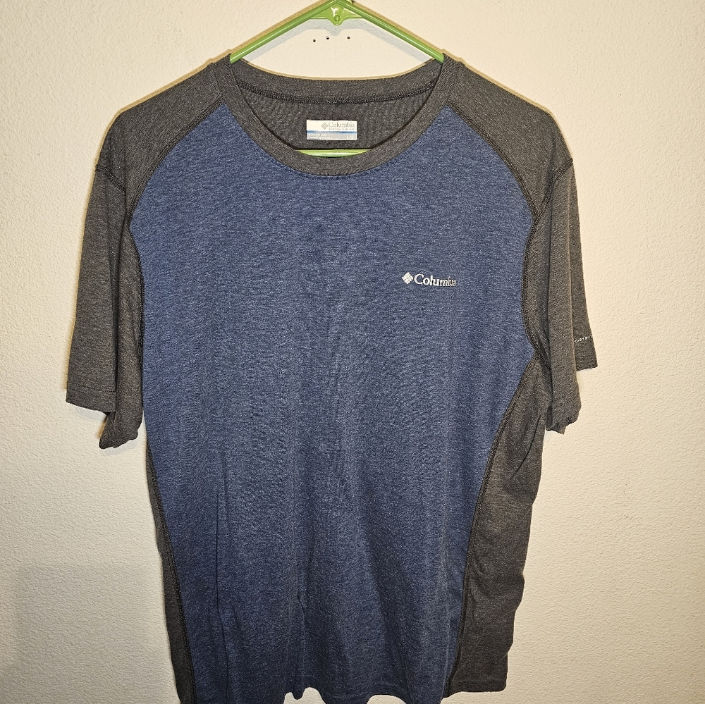 Columbia two-tone blue grey omni-wick tee shirt men's large